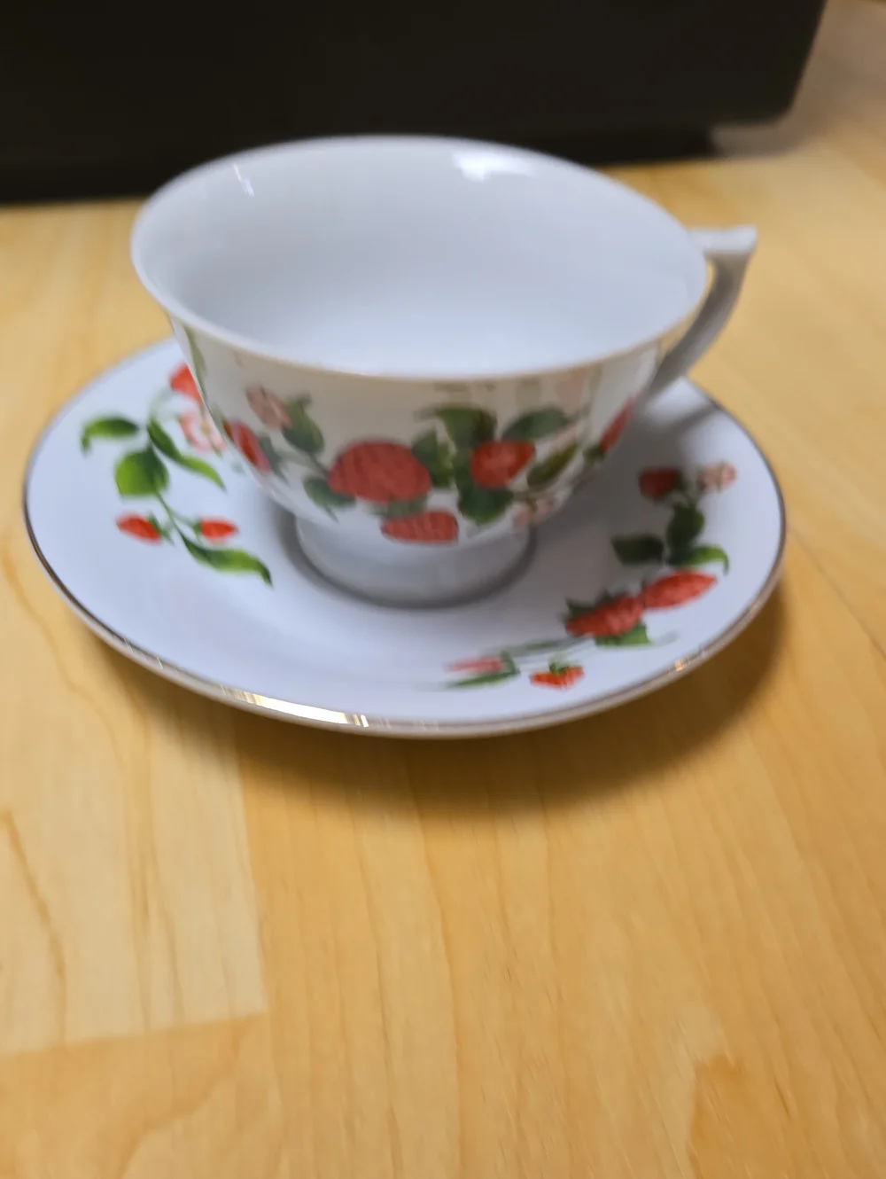 Fine Porcelain Strawberry Tea Cup and Saucer